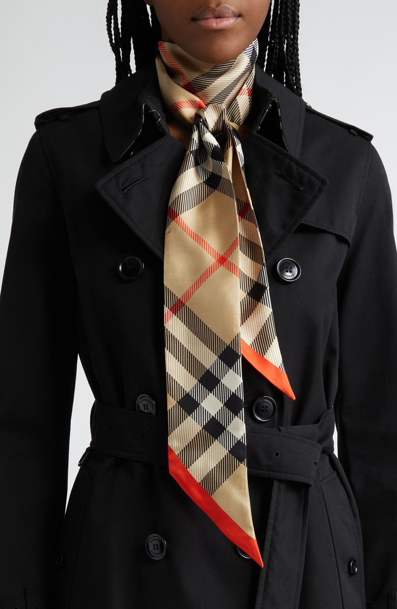 Burberry Check Silk Twill Scarf, Alternate, color, Sand