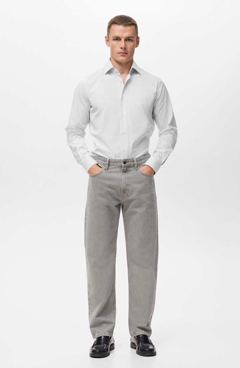 MANGO Slim Fit Pinstripe Cotton Button-Up Shirt, Alternate, color, White Grey