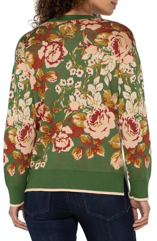Liverpool Los Angeles Floral Long Sleeve Cotton Blend Sweater In Green
