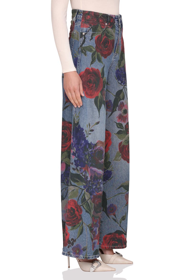 Floral Print High Waist Wide Leg Jeans, Alternate, color, PORTOFINO ROSE