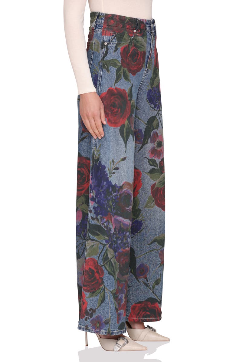 Avec Les Filles Floral Print High Waist Wide Leg Jeans, Alternate, color, Portofino Rose