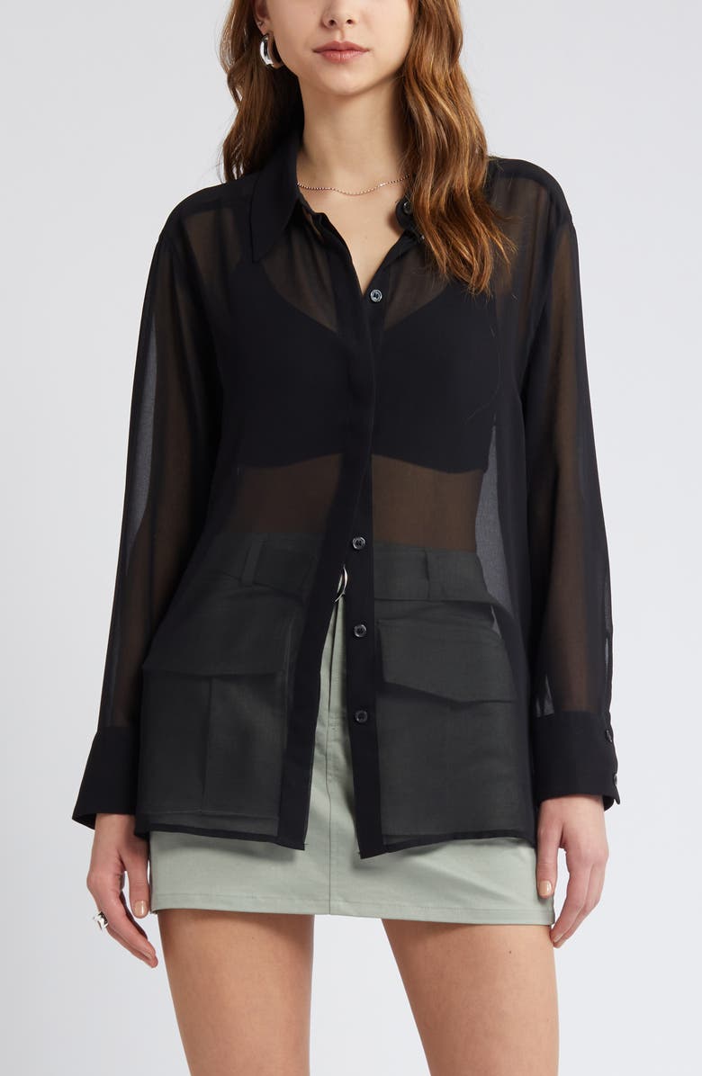 Open Edit Oversize Semisheer Button-Up Shirt, Alternate, color,