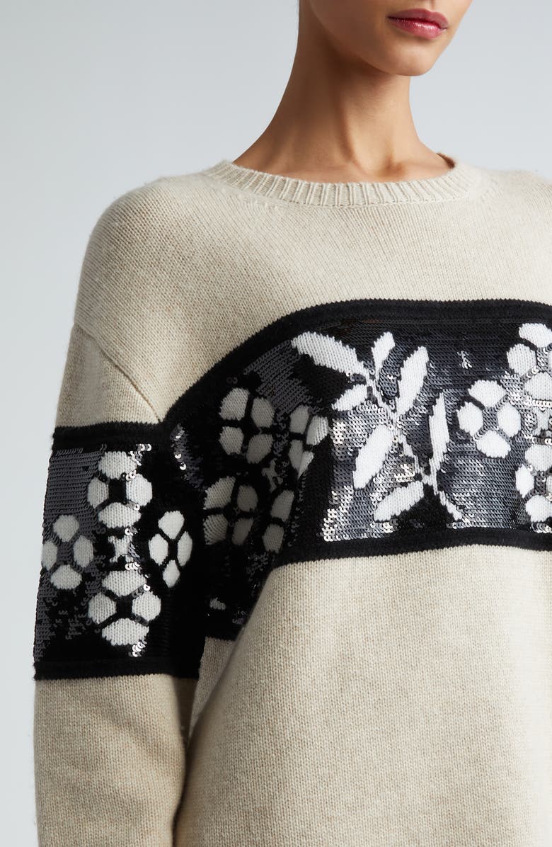 Max Mara Floral Jacquard Oversize Wool & Cashmere Crewneck Sweater, Alternate, color, 