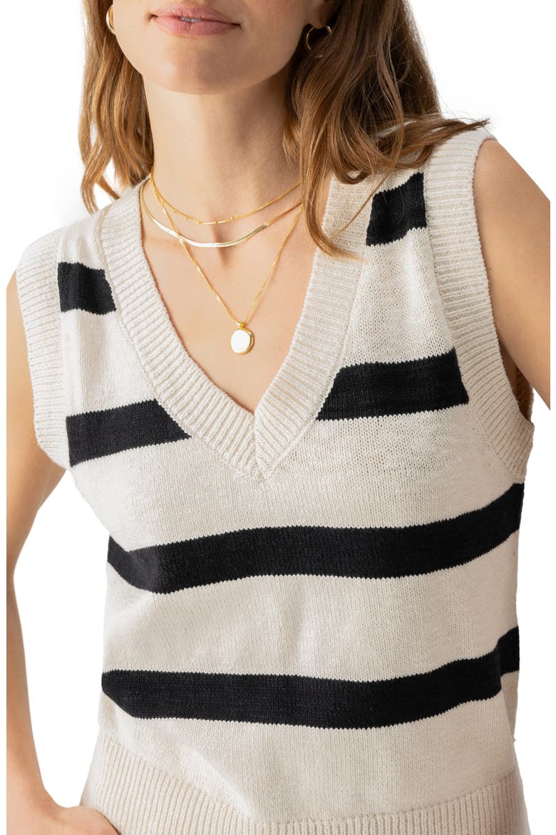 Stripe Sleeveless Cotton Sweater, Alternate, color, ECO NATURAL/ BLACK STRIPE