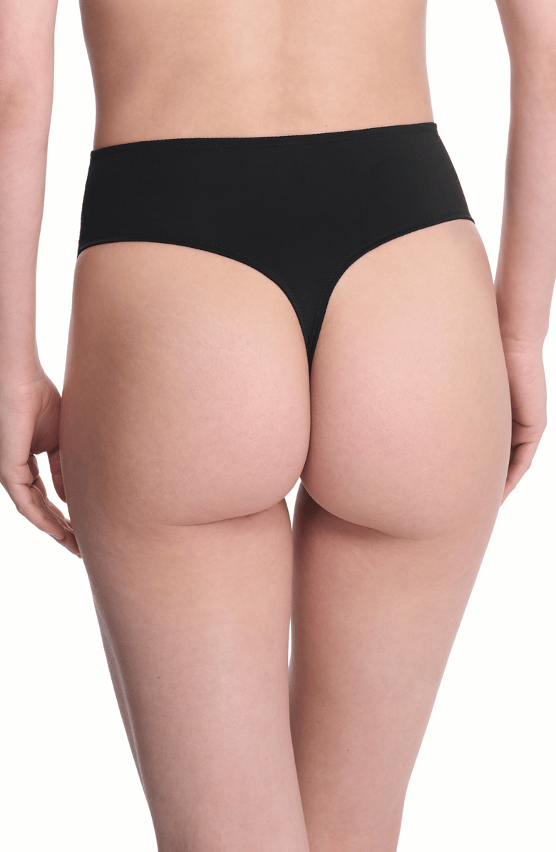 Natori Harmony High Rise Lace Thong, Alternate, color, Black