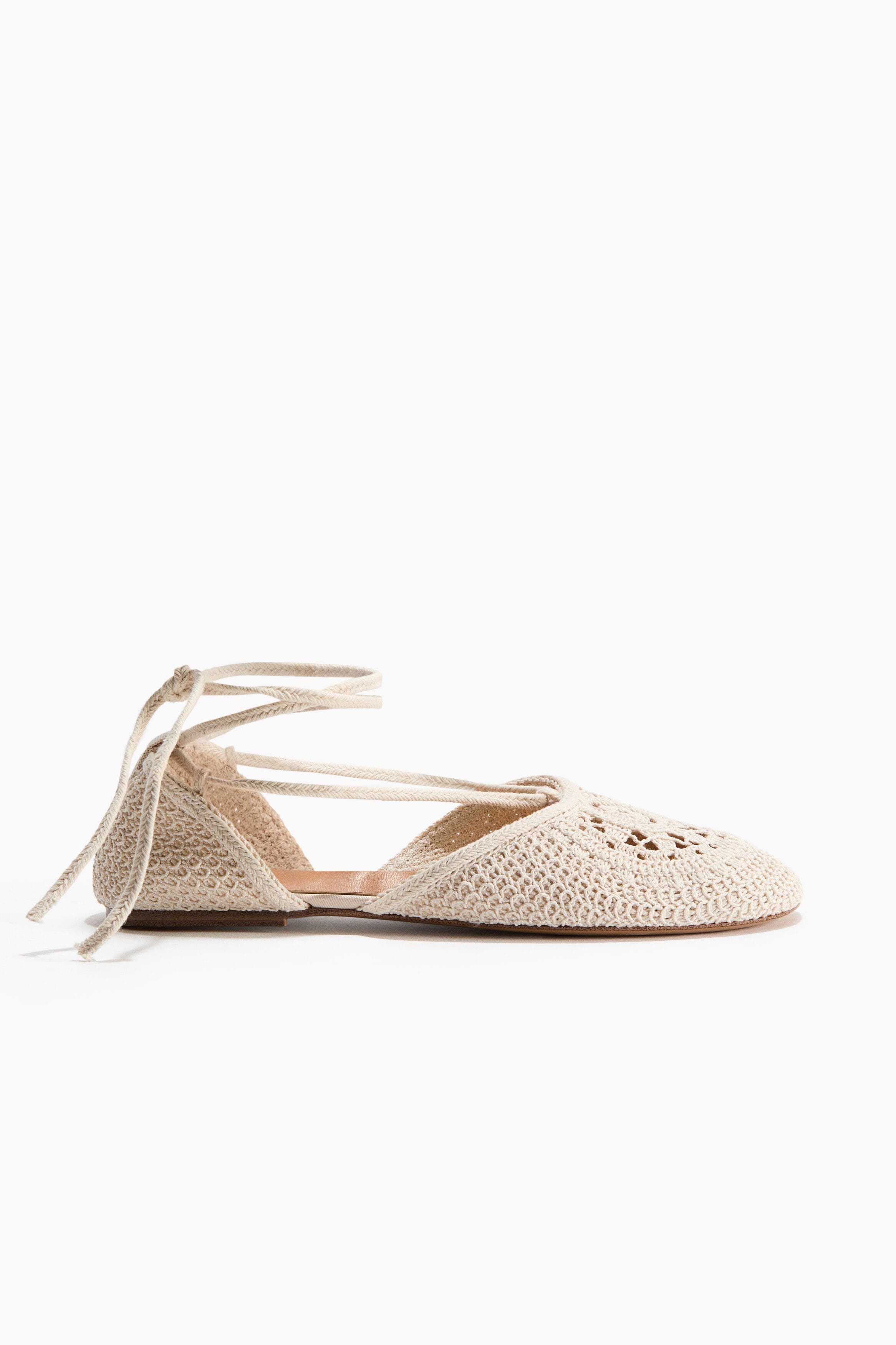 Crochet-look Ballet Flats, Main, color, Light beige