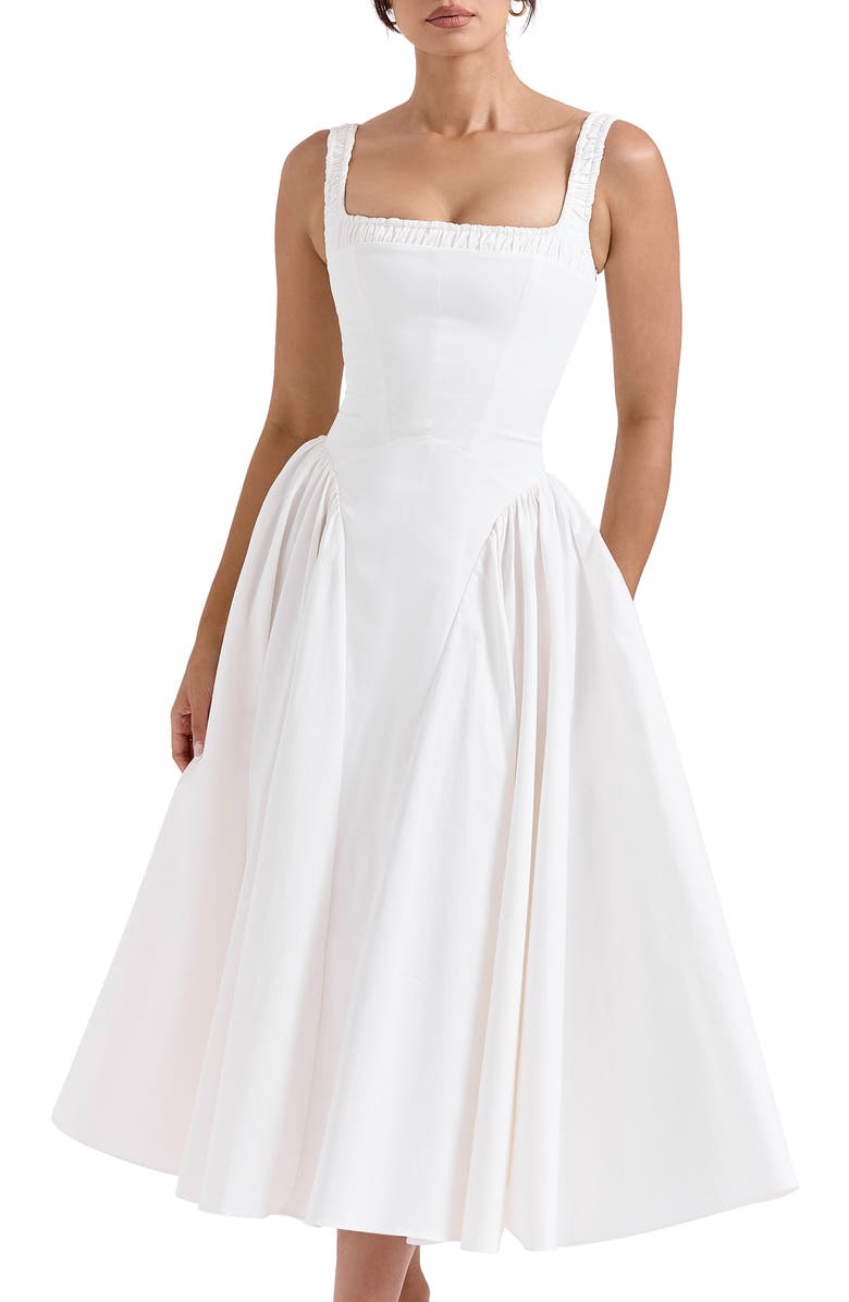 HOUSE OF CB Dorothy Floral Stretch Cotton Dress, Main, color, White