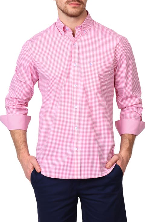 Gingham Stretch Cotton Button-Up Shirt