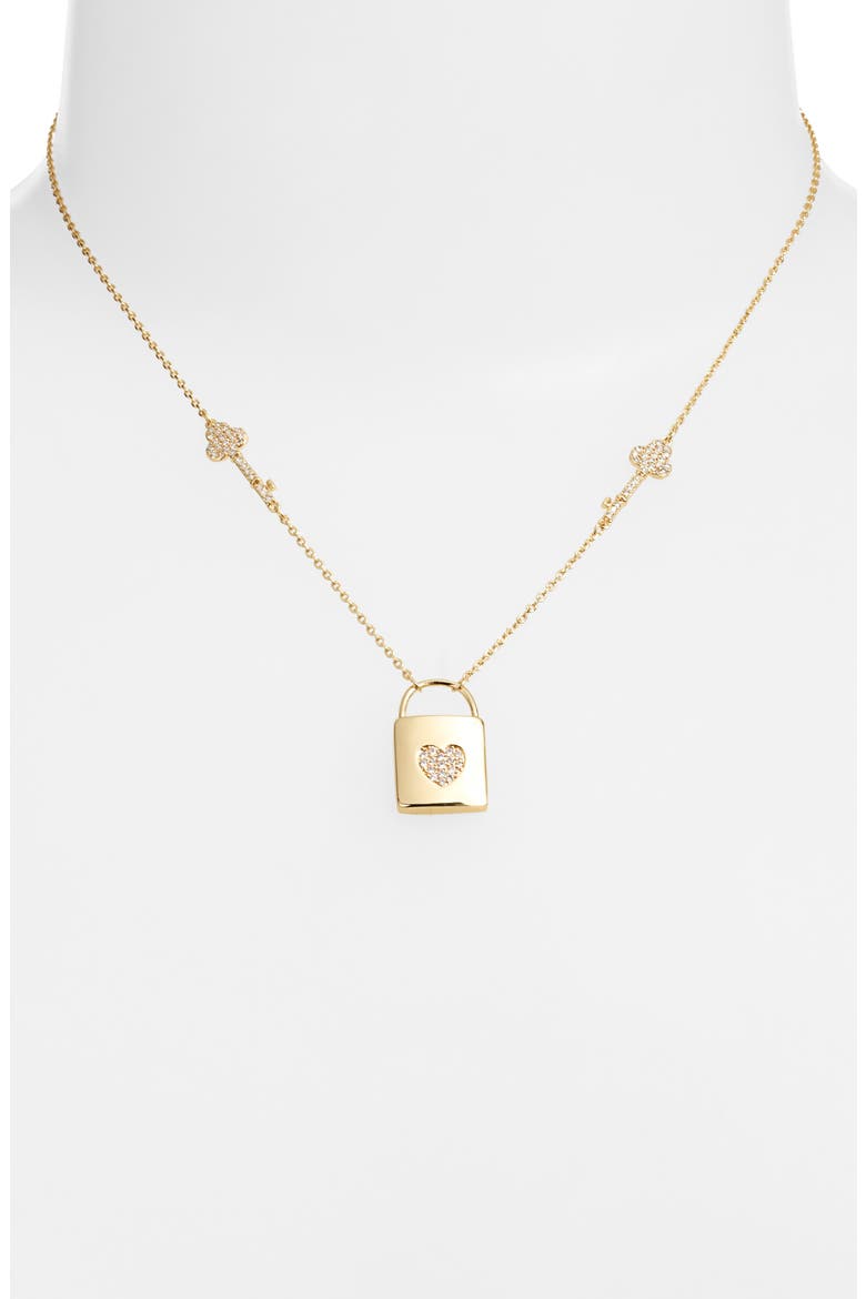 Gift Boxed Pavé Cubic Zirconia Locket Pendant Necklace, Alternate, color, CLEAR- GOLD