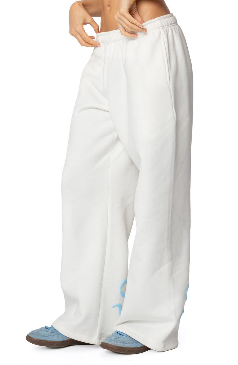 EDIKTED Bonney Bow Wide Leg Sweatpants, Alternate, color, Cream
