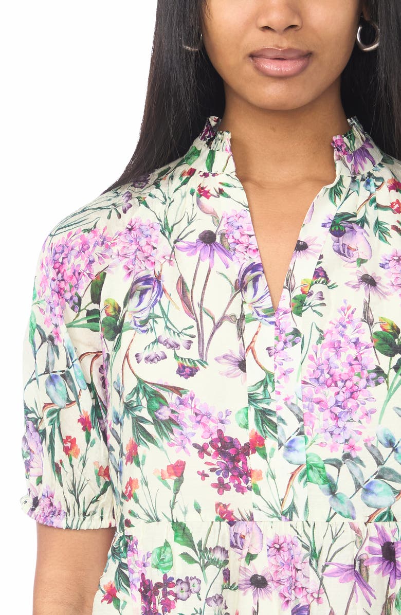 CeCe Puff Sleeve Tiered Babydoll Dress, Alternate, color, Cream/ Multi