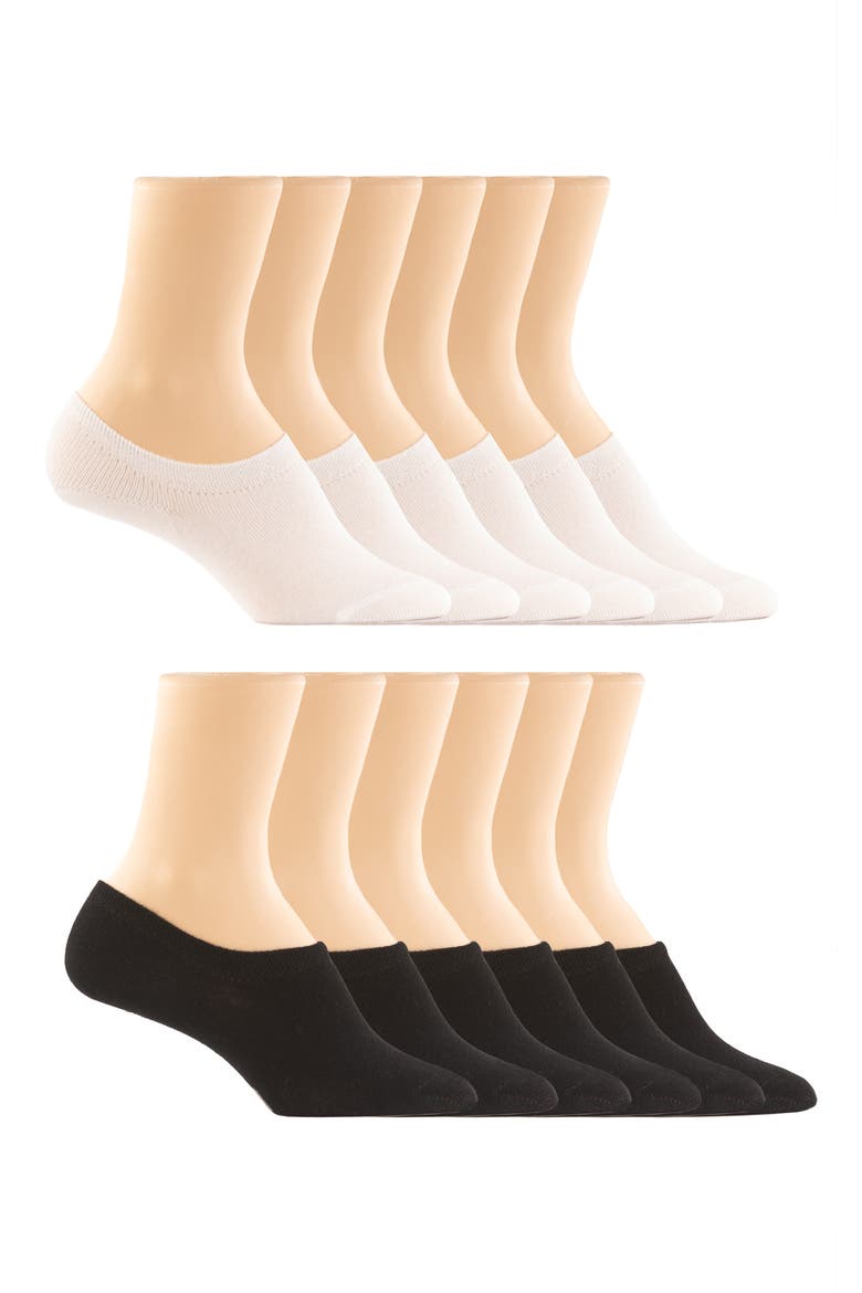 Assorted 6-Pack Super No-Show Socks, Alternate, color, BLACK/ WHITE