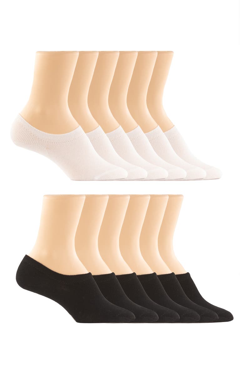 Felina Assorted 6-Pack Super No-Show Socks, Alternate, color, Black/ White
