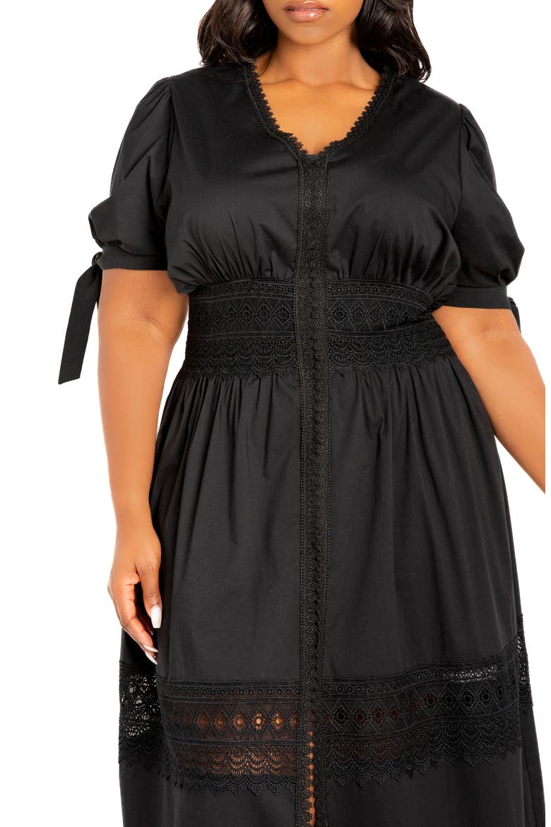Puff Sleeve Lace Maxi Dress, Alternate, color, BLACK