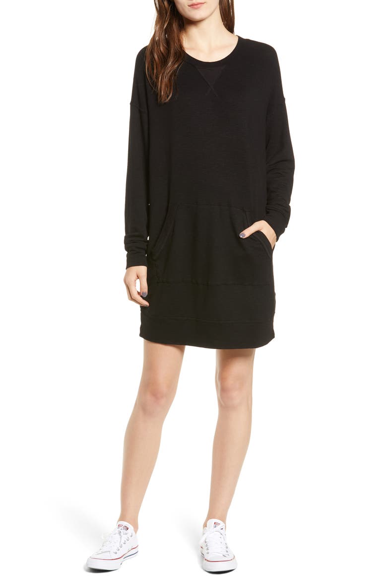 Active Sweatshirt Dress, Main, color, BLACK