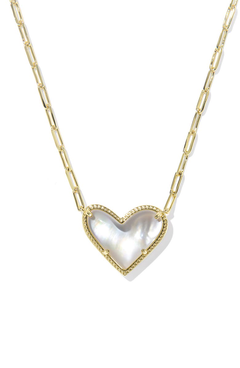 Kendra Scott Ari Heart Pendant Necklace, Main, color, Gold Ivory Mother Of Pearl