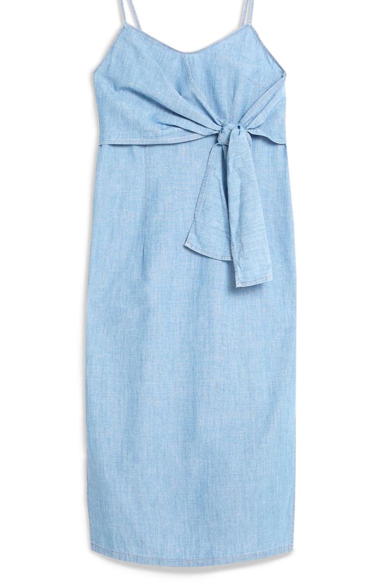 Topshop Tie Denim Midi Dress, Alternate, color, 