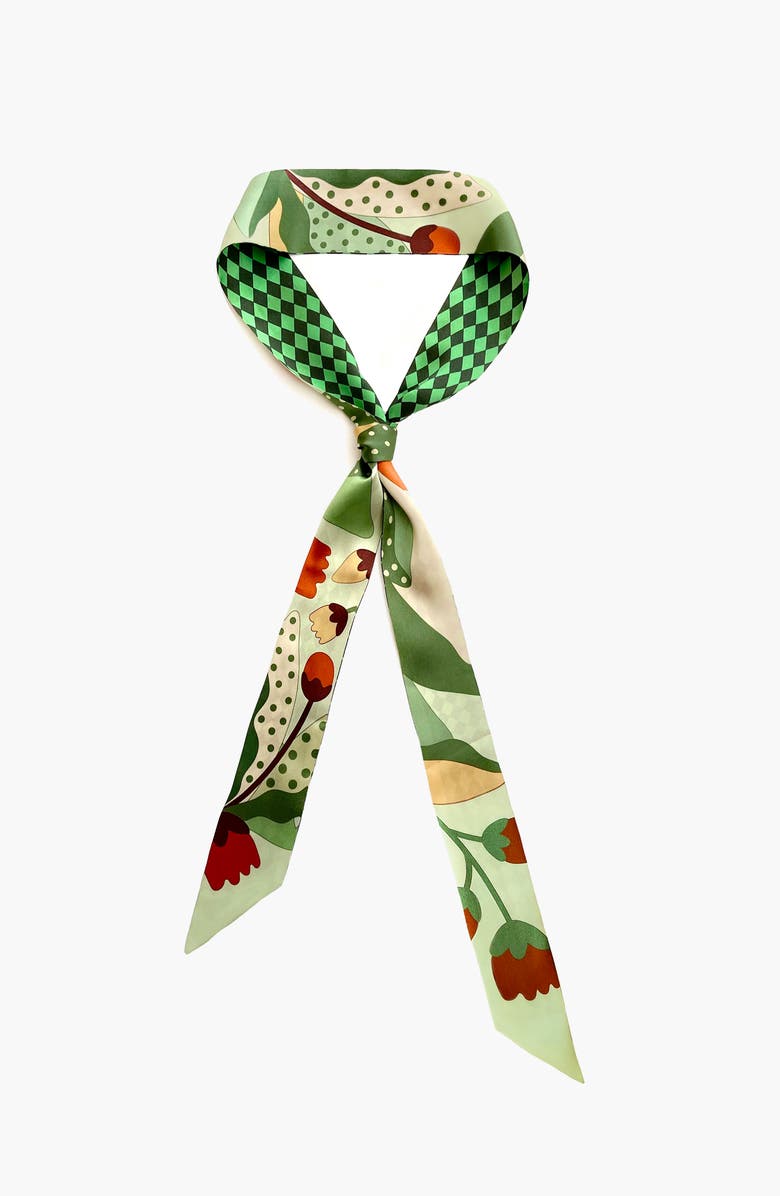 Jessie Zhao New York Silk Skinny Scarf of Green Wonderland, Main, color,