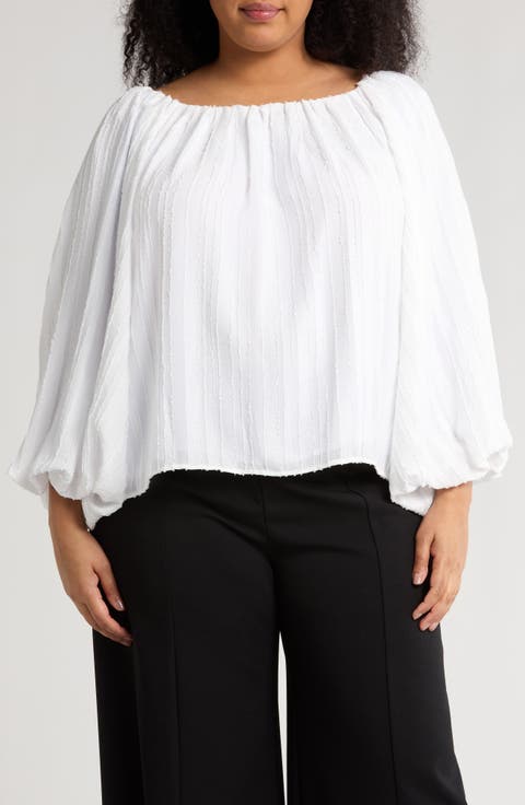 Stripe Semisheer Long Sleeve Top (Plus)