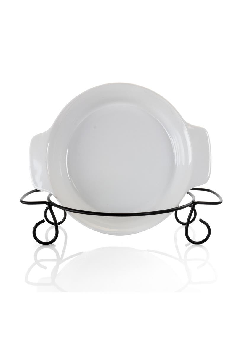 Gibson Elite Gracious Dining 2 Piece Stoneware Bakeware with Metal Rack, Alternate, color, White