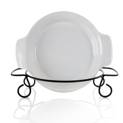 Gibson Elite Gracious Dining 2 Piece Stoneware Bakeware With Metal Rack In White