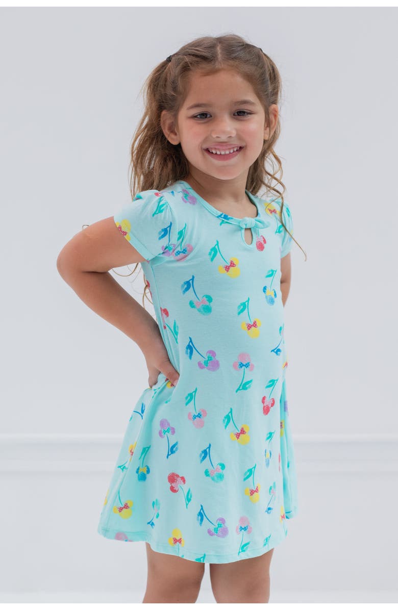 Disney Minnie Mouse Short Sleeve Skater Dress, Alternate, color, Turquoise Blue