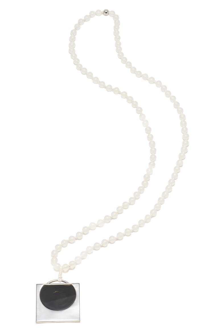 Square Medallion Onyx & Milky Quartz Necklace, Main, color, SILVER