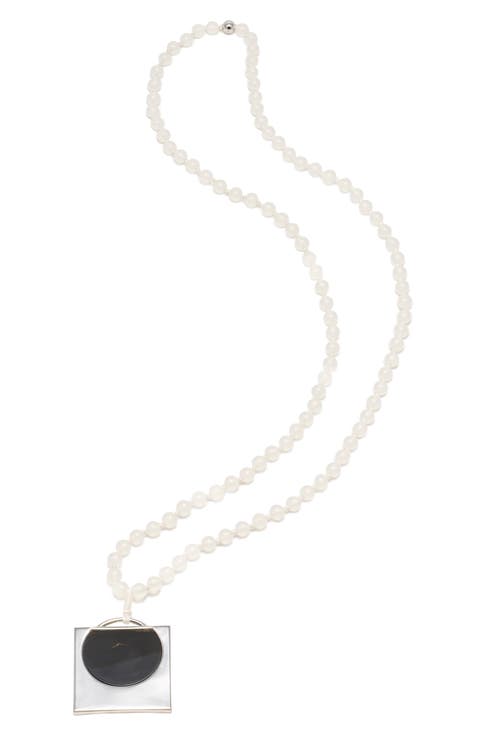 Square Medallion Onyx & Milky Quartz Necklace
