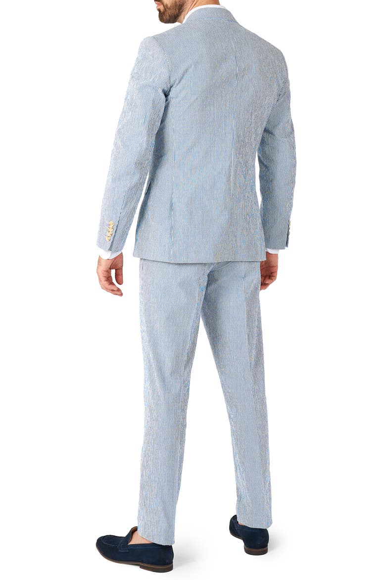Daily Slim Fit Stripe Stretch Cotton Seersucker Suit, Alternate, color, BLUE