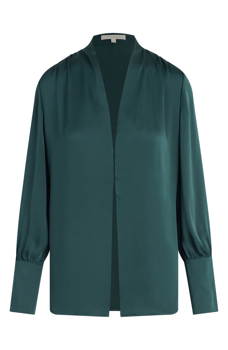 Favorite Daughter The Izzy Fluted Sleeve Satin Shirt, Alternate, color, Juniper