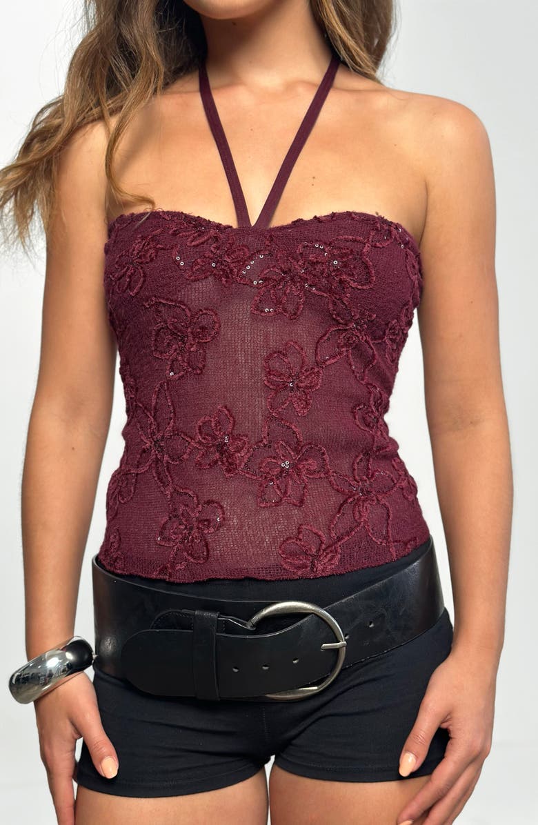 Motel Ruwi Sequin Beaded Halter Top, Alternate, color, Sequin Knit Burgundy