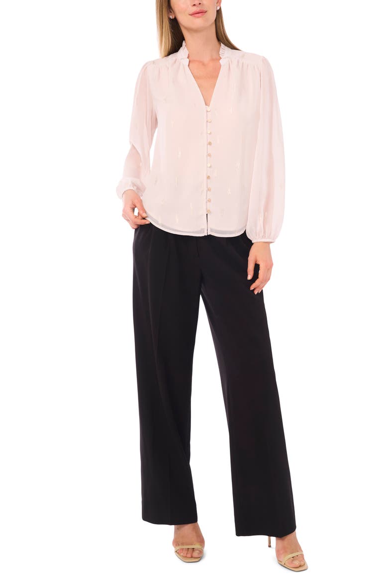 Ruffle V-Neck Button-Up Shirt, Alternate, color, SIROCCO GREY