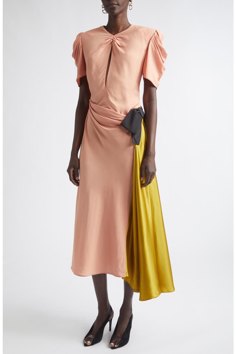 Draped Keyhole Midi Dress, Alternate, color, CORAL