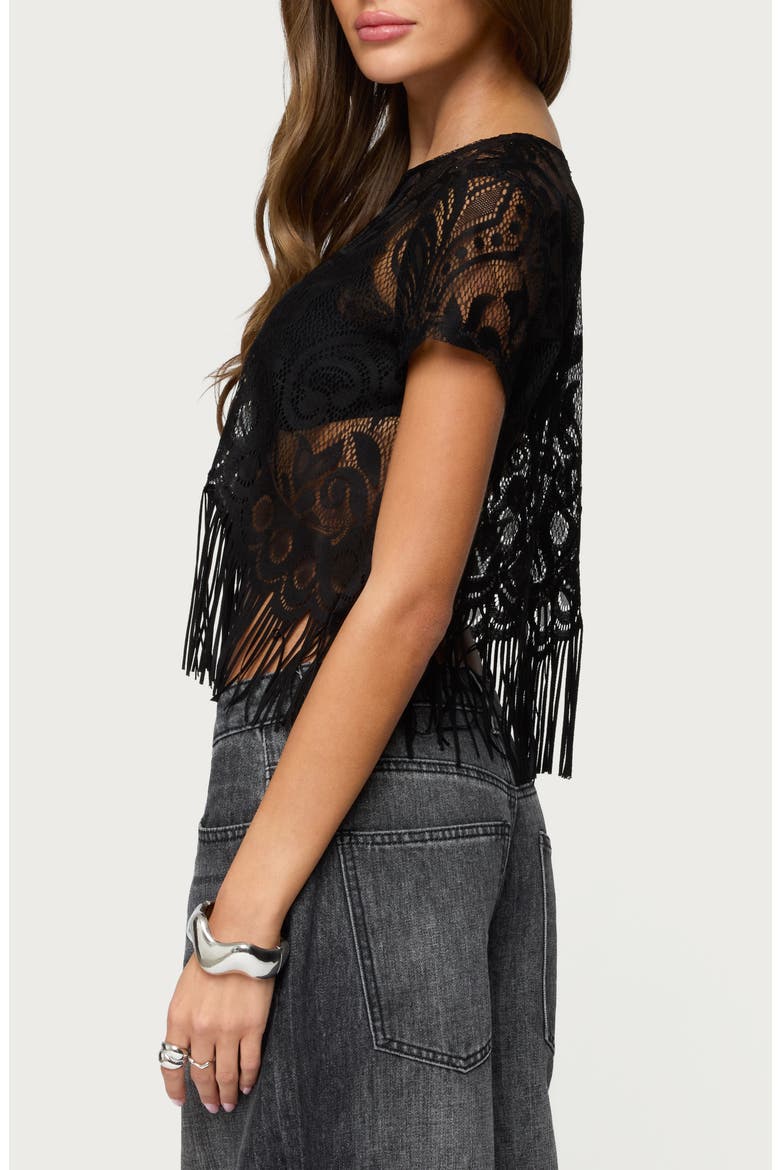 Kira Sheer Lace Fringe Trim Crop Top (Women) | Nordstrom