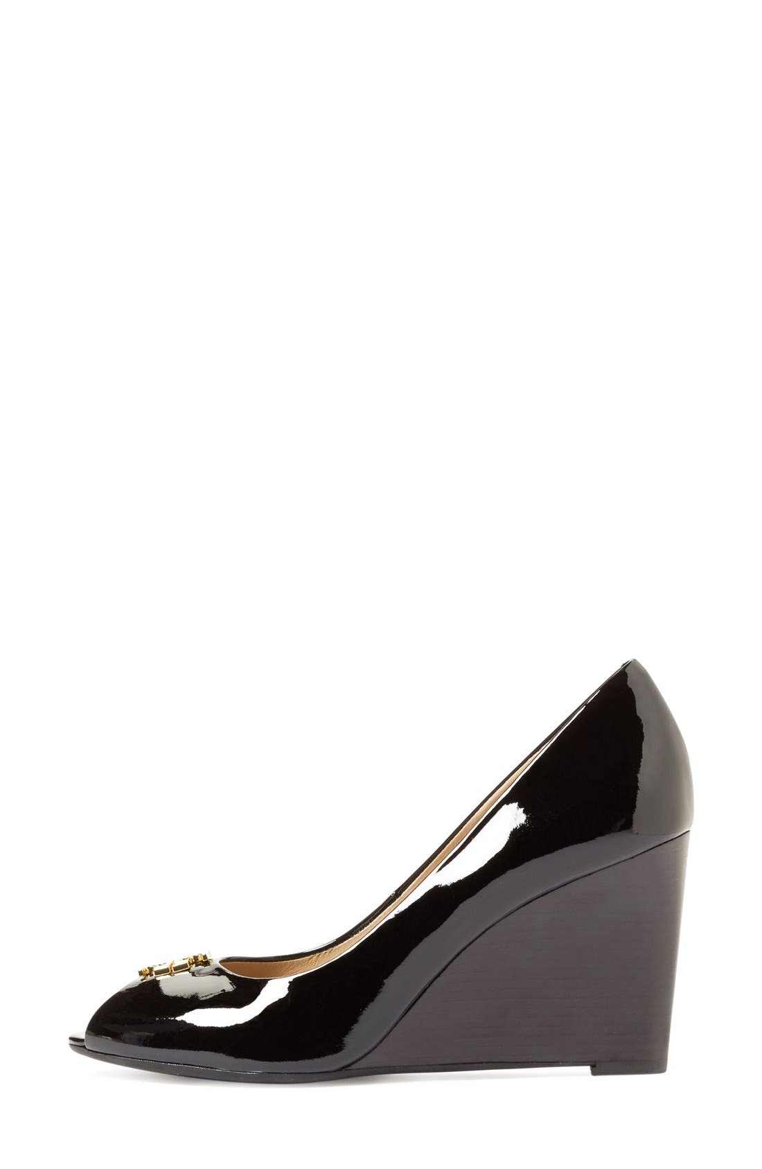 'Jade' Peep Toe Wedge (Nordstrom Exclusive), Alternate, color, BLACK PATENT LEATHER
