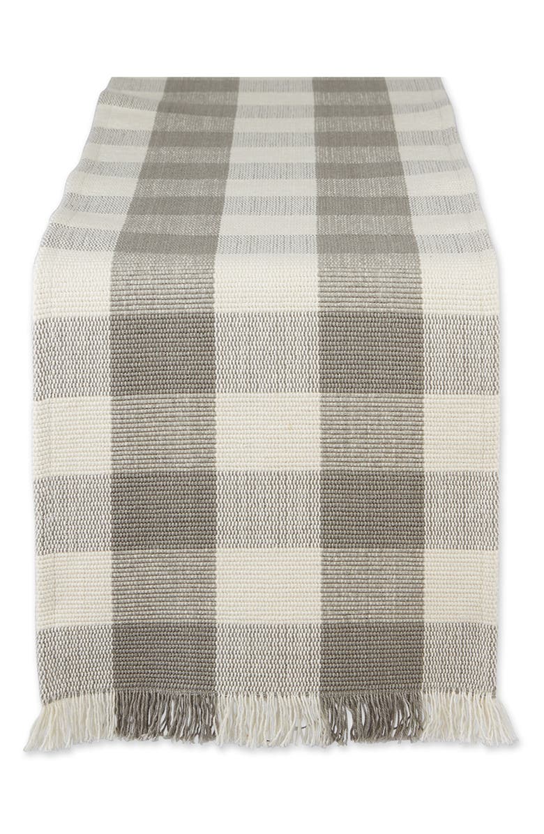 Design Imports Checkered Fringe Cotton Table Runner, Main, color, Gray