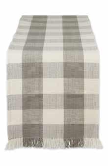 Design Imports Checkered Fringe Cotton Table Runner