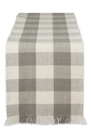 Design Imports Checkered Fringe Cotton Table Runner In Gray
