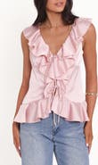 Petal & Pup Orelia Tie Front Ruffle Satin Top
