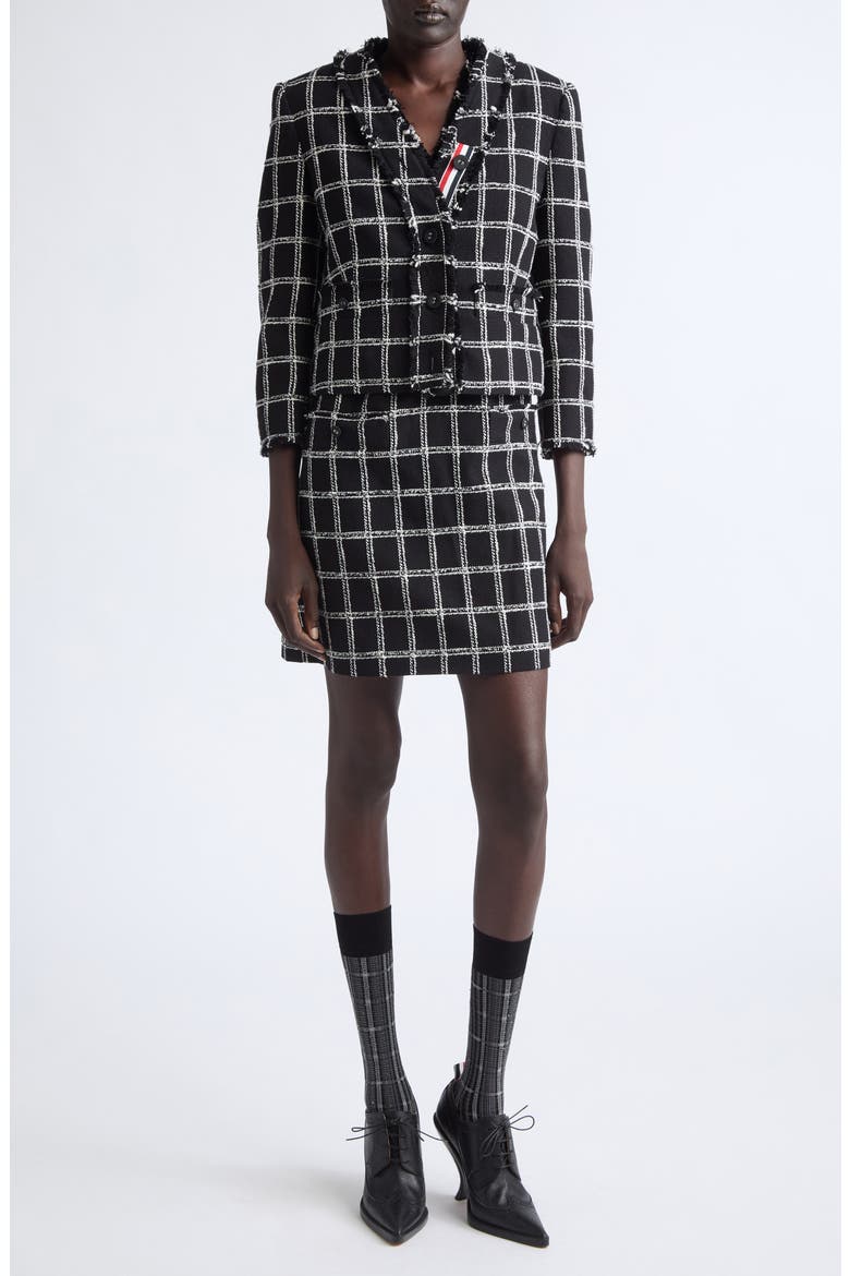 Windowpane Check V-Neck Cardigan Jacket, Alternate, color, BLACK