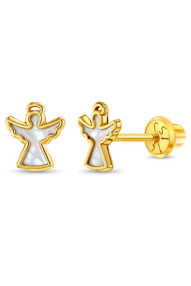 14k Mother of Pearl Angel Earrings, Main, color, White