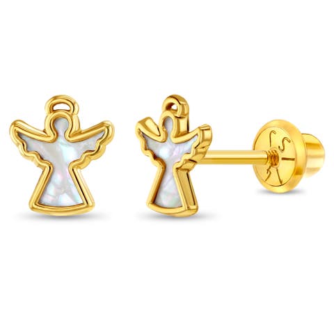 14k Mother of Pearl Angel Earrings