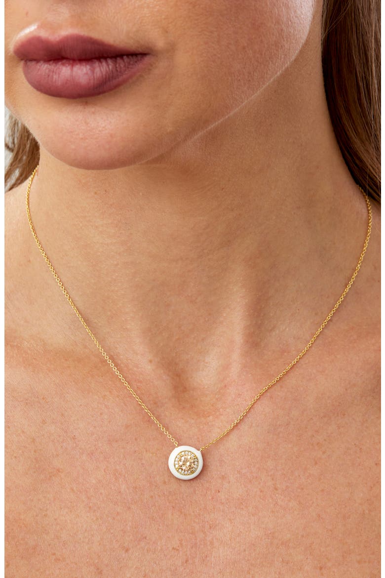 Enamel & Cubic Zirconia Pendant Necklace, Alternate, color, YELLOW
