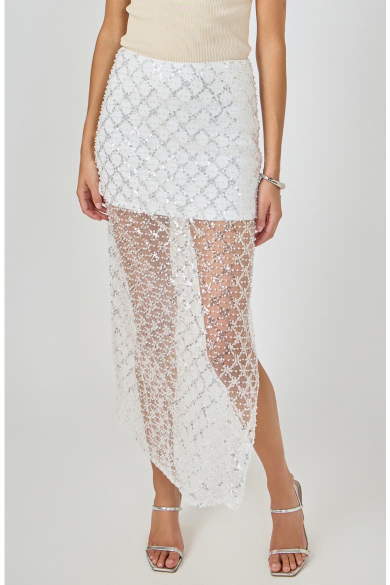 Embellished Mesh Maxi Skirt, Alternate, color, WHITE