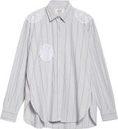 KÚR Doily Detail Stripe Cotton Button-Up Shirt