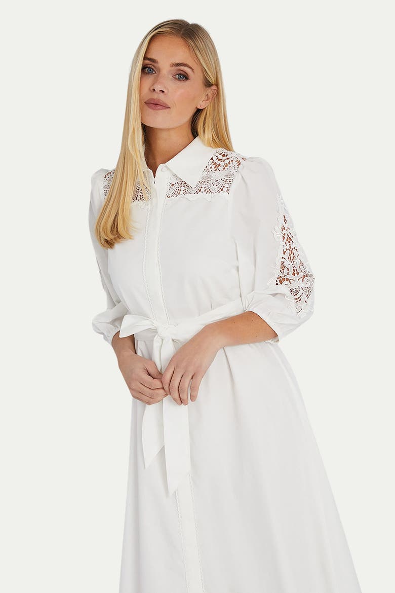 Petite Cotton Cutwork Detail Shirt Dress, Alternate, color, Ivory