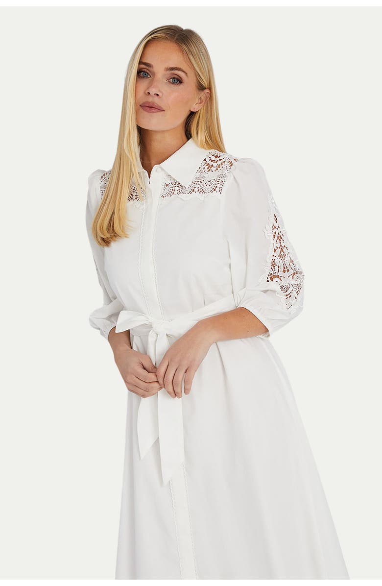 Wallis Petite Cotton Cutwork Detail Shirt Dress, Alternate, color, Ivory