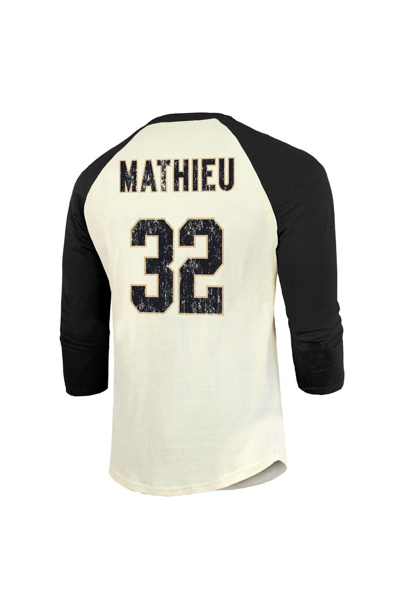 Majestic Threads Men's Majestic Threads Tyrann Mathieu Cream/Black New Orleans Saints Name & Number Raglan 3/4 Sleeve T-Shirt, Alternate, color, 