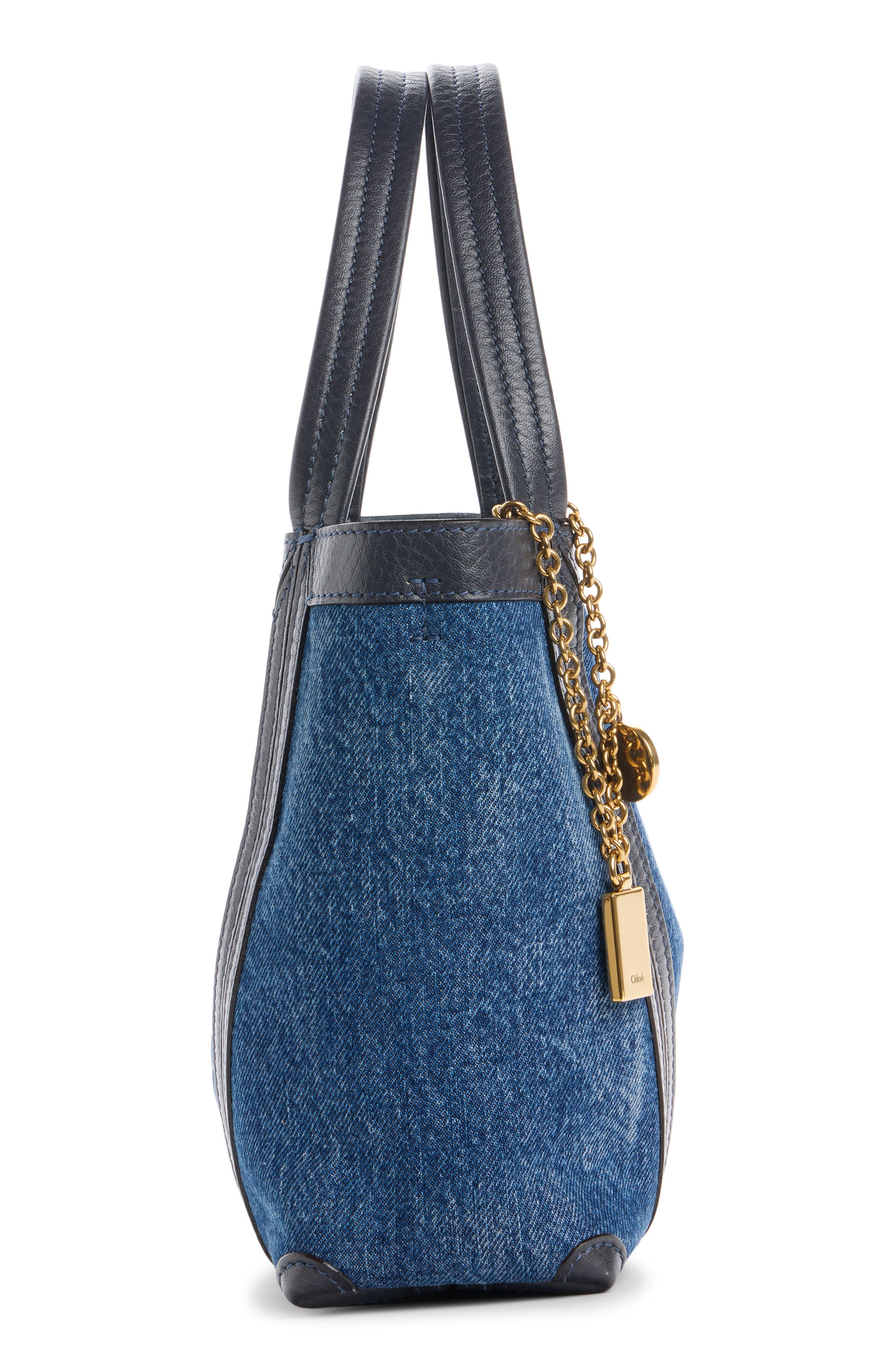 Chloé Small Spin Denim Crossbody Tote, Alternate, color, 