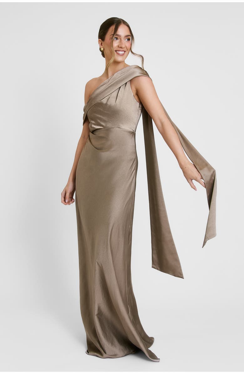 Six Stories Drape One Shoulder Bridesmaid Dress, Alternate, color, Truffle